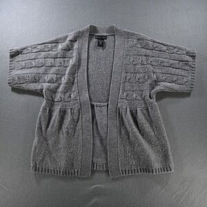 New York & Company Womens Cable Knit Peplum Cardigan Sweater M Gray